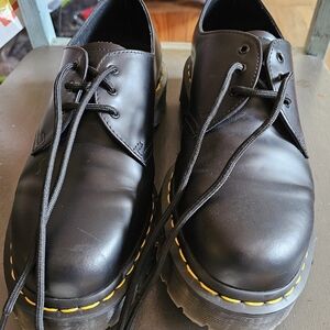 Dr. Martens Black Leather Derbys with Yellow Stitching